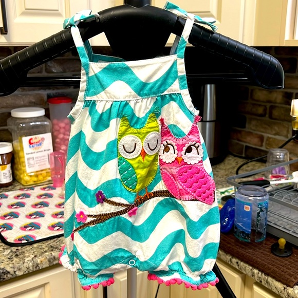 Baby Girl Mud Pie Owl Romper 0-6 months #AA - Picture 1 of 4